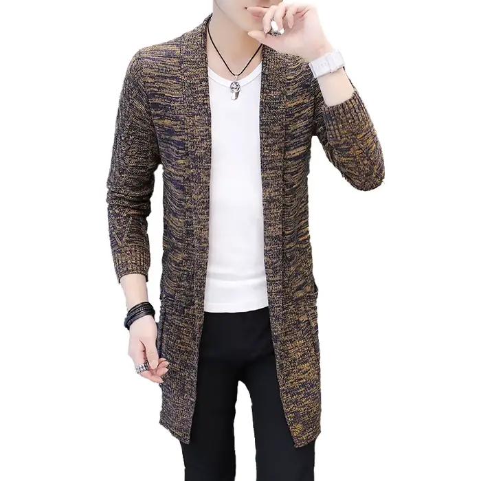 Cardigan X-Long pour Homme, Pull Solide, Manteau de Printemps et d'Automne