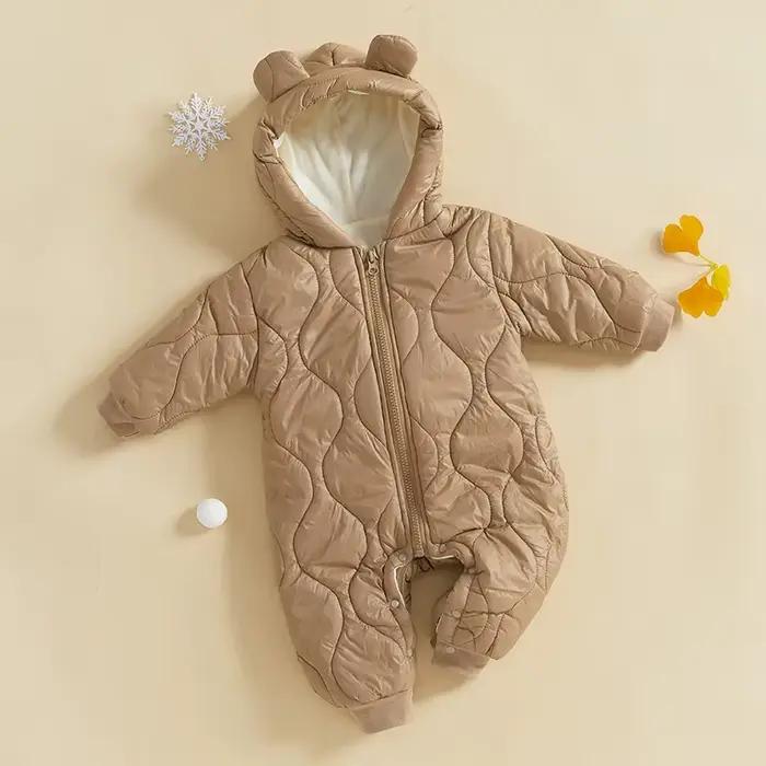 Combinaison de neige pour bébé fille et garçon, chaude, manches longues, fermeture éclair, sweat à capuche, barboteuse, veste bouffante, hiver