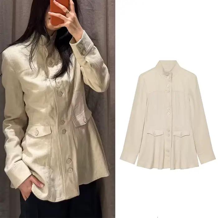 Veste Femme 2026 Nouvelle Collection Printemps-Automne Manches Longues Mélange Lin Coupe Ajustée Tendance Personnalité Vêtement d'extérieur Féminin