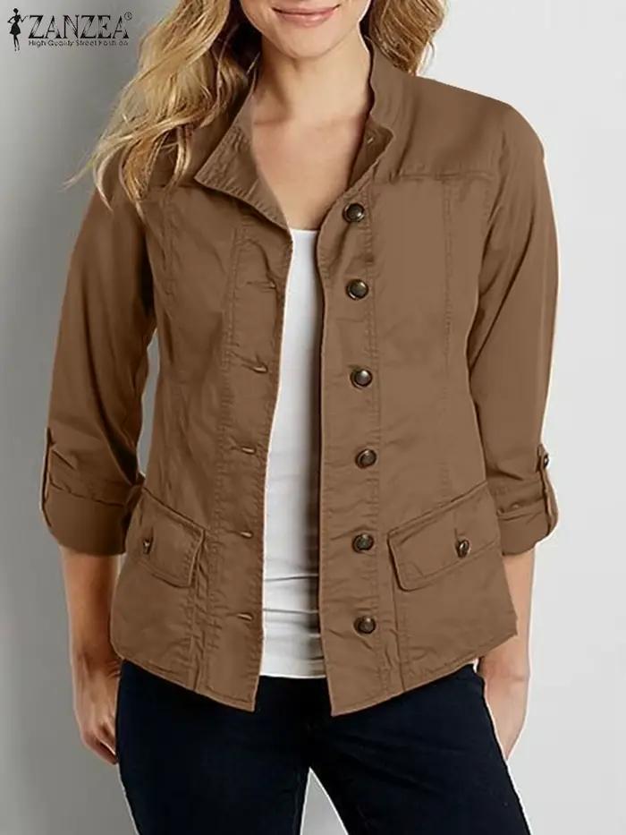 ZANZEA mode OL vestes femme à manches longues col montant vêtements d'extérieur automne Vintage fête