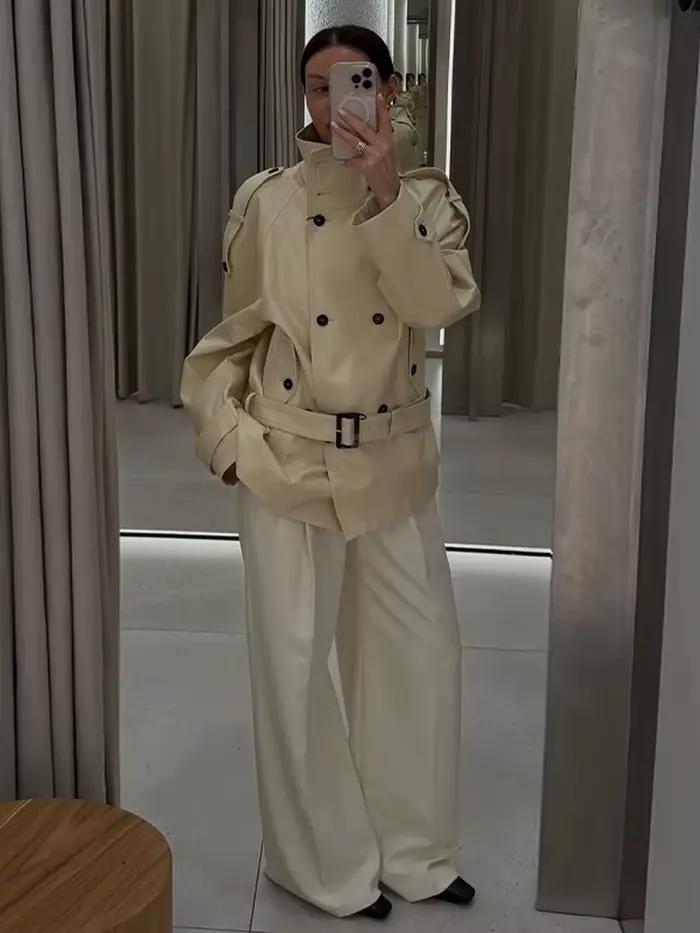 Manteau Trench Chic Avec Double Boutonnage Pour Femme Occasions Printemps Automne Polyester Elégance Urbaine Mode Streetwear