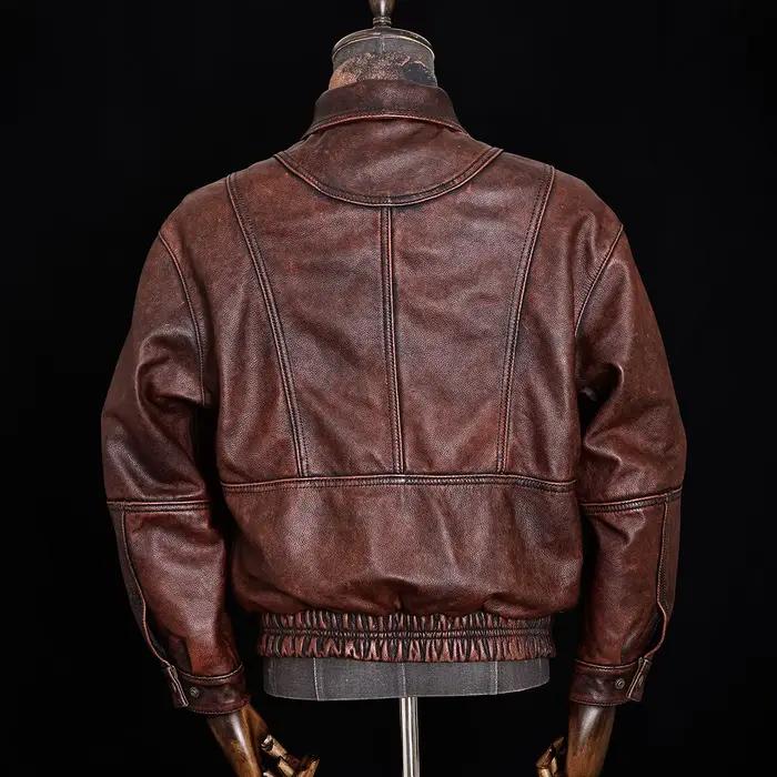 Veste d'hiver en cuir marron Vintage pour hommes, Style Vintage, grande taille 5XL, véritable cuir de vache naturel, manteau ample à col rabattu