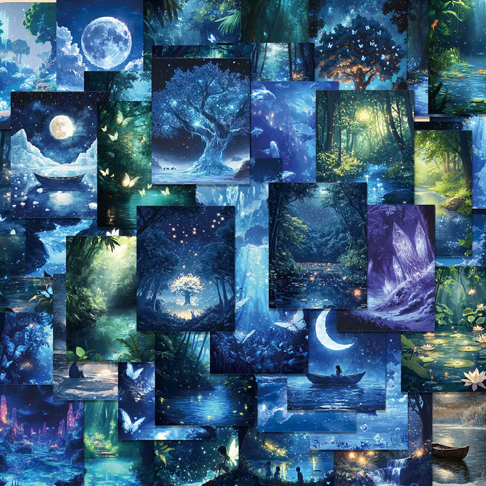 64 pièces, autocollants créatifs forêt nocturne, autocollants de timbres, scrapbooking, livres, ordi