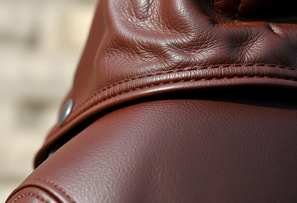 Un manteau en cuir robuste et élégant, mettant en valeur son style urbain.