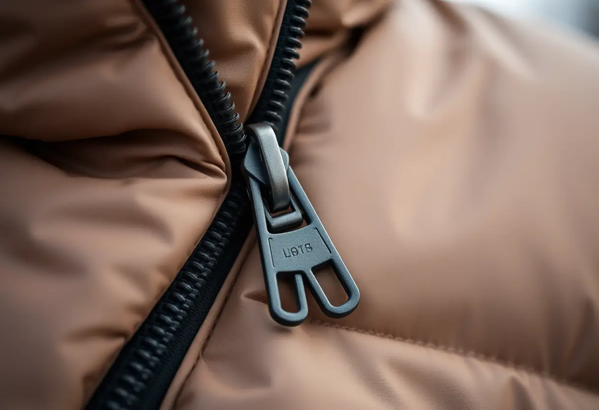 fermeture éclair robuste sur un manteau d'hiver
