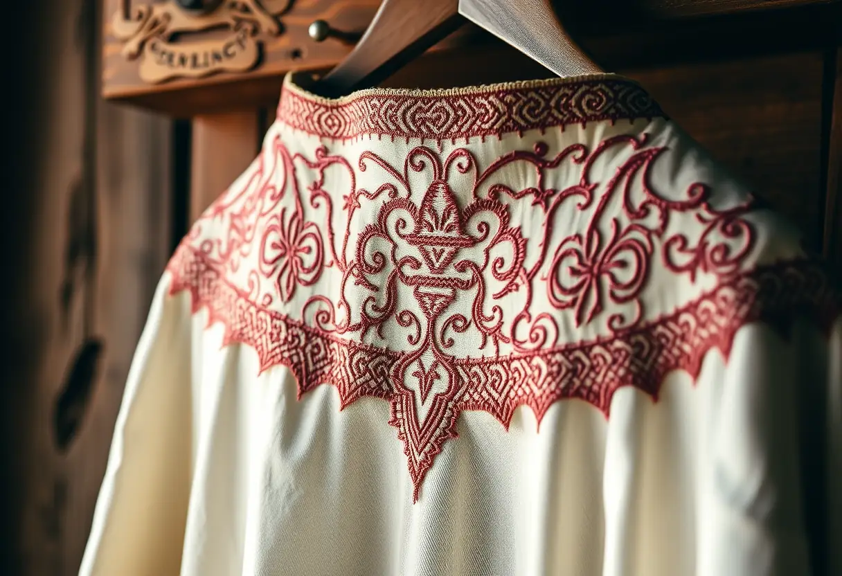 Broderie complexe sur un manteau médiéval