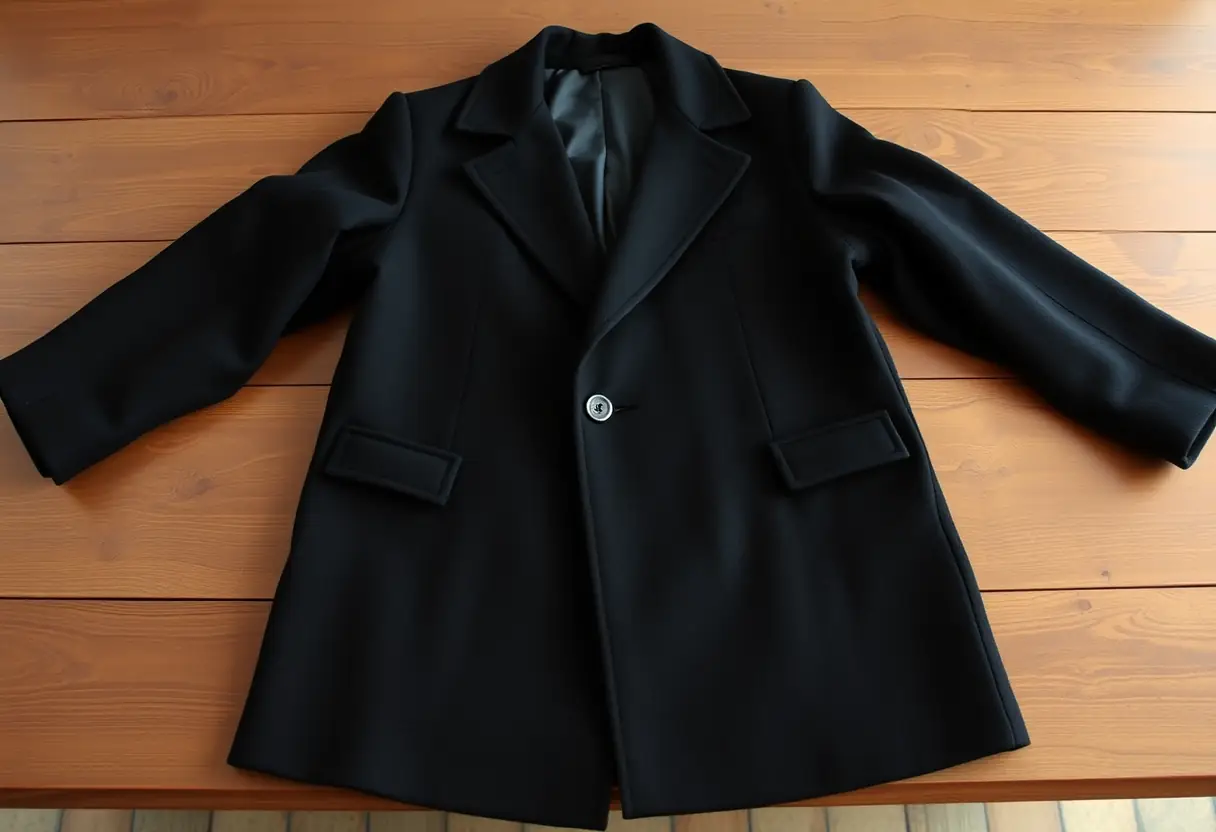 Un manteau noir posé sur une table, guide sur les manteaux noirs homme